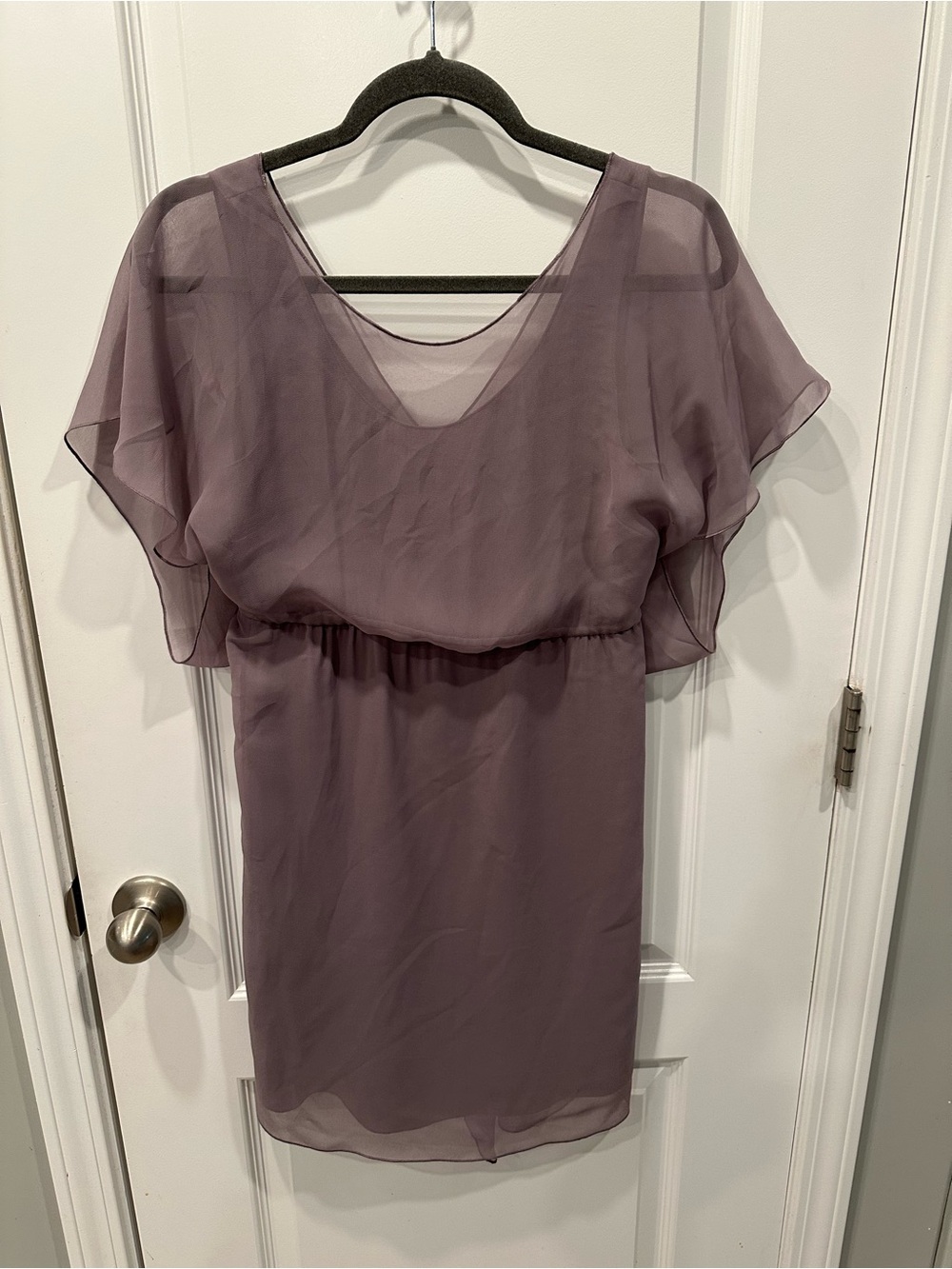 Sisley Plum Chiffon Flutter-Sleeve Blouse